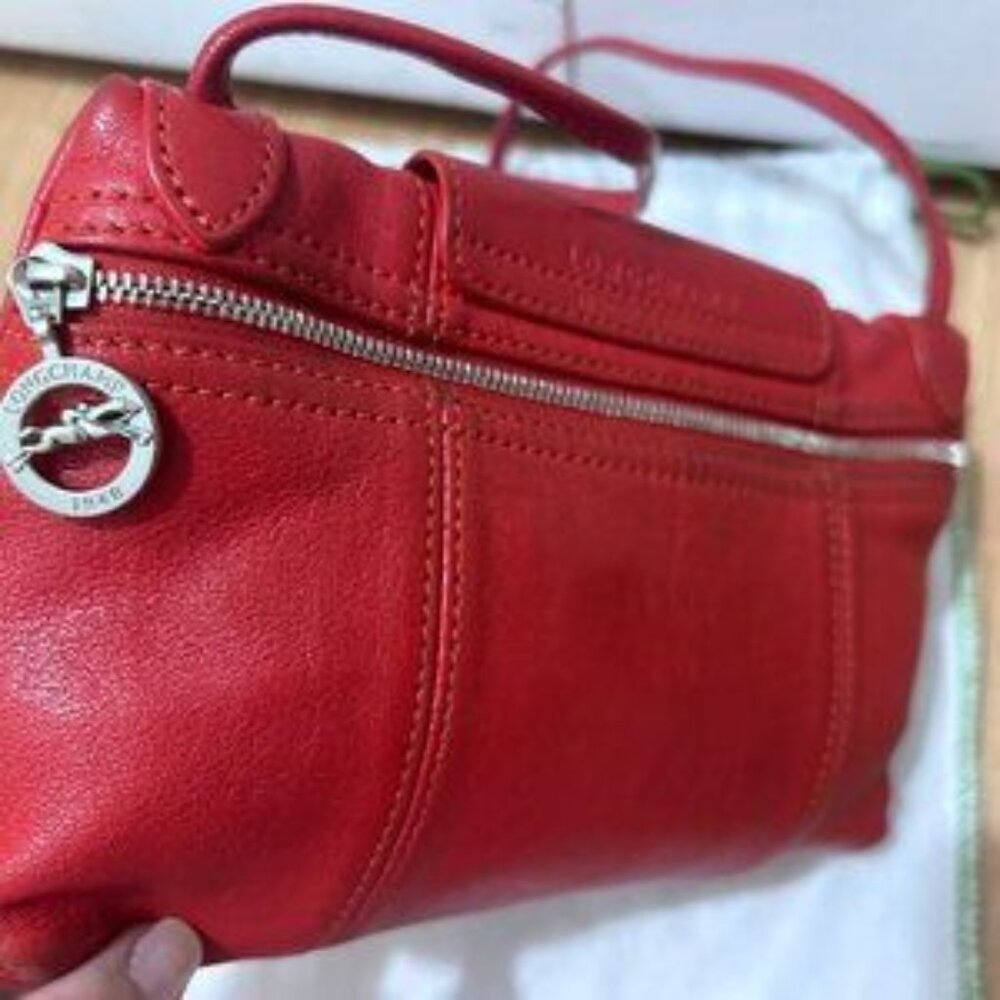 LONGCHAMP RED LEATHER LE PLIAGE CUIR CROSSBODY BAG